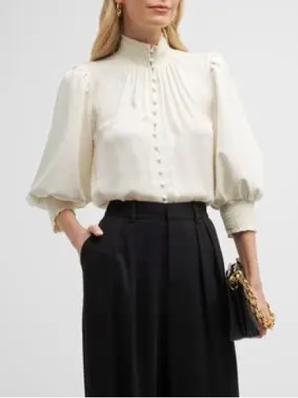 Alice + Olivia Carmina Elegant Cream Puff-Sleeve Blouse